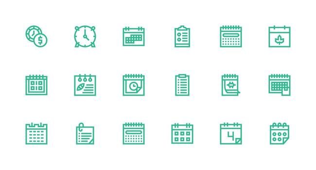 Monthly featuring 18 Icons in Strong Stroke Line Design Web Icon Collection vector