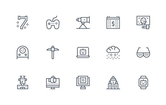 15 Regular Line Icons for Pixelated Graphics Icon Set for Projects vector