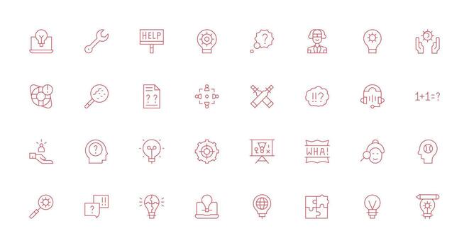 problema resolviendo incluso 32 Delgado línea ilustraciones universal icono paquete vector