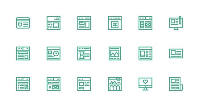 Blog diseño íconos presentando 18 en fuerte carrera línea estilo estilo icono conjunto vector