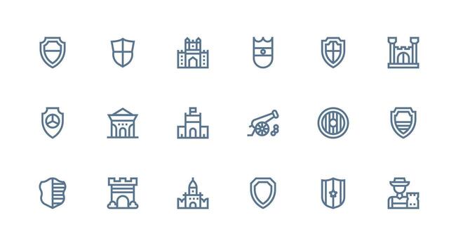 Fortress Visual Pack containing 18 Strong Stroke Line Icons Lightweight Icon Series for Fast Prototypes vector