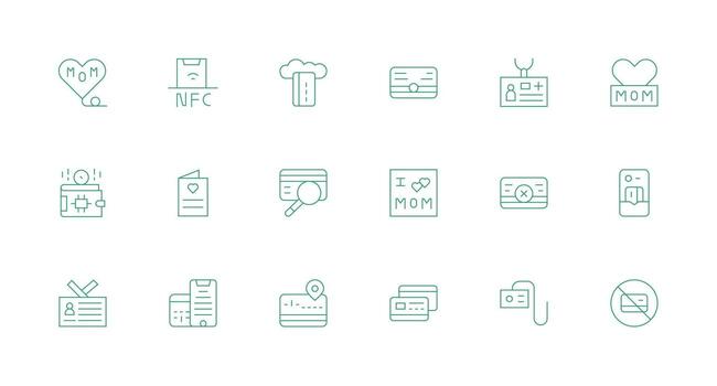 Card Visual Pack containing 18 Minimal Line Icons Complete Icon Bundle for Web Design vector