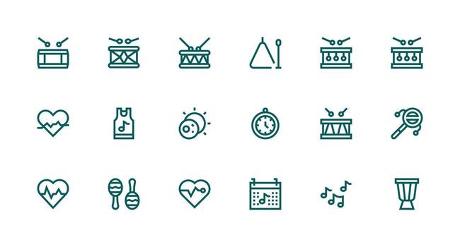 Rhythm featuring 18 Icons in Strong Stroke Line Design Simplified Icon Pack for Visual Tools vector