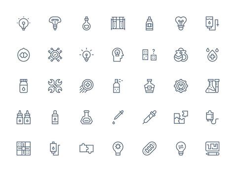 solución presentando 35 íconos en regular limpiar línea diseño completar icono conjunto para móvil aplicaciones vector