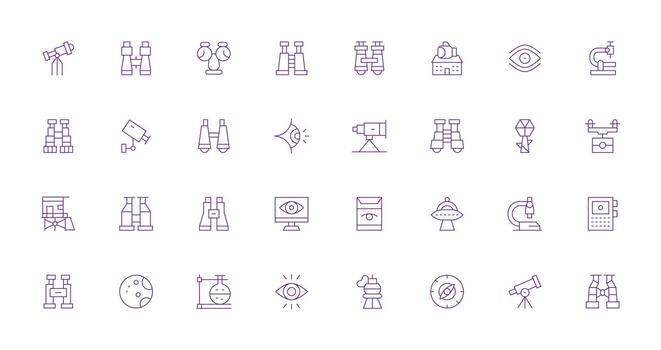 Observation Icon Collection with 32 Thin Line Designs Quick Access Icons for UI Development vector