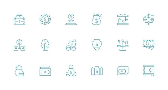 Assets Icon Set with 18 Minimal Line Graphics Icon Pack for UI vector