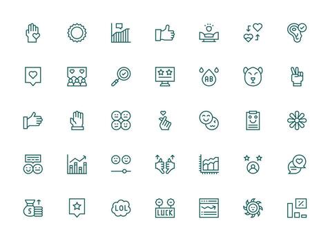 Positive Icon Set with 35 Regular Clean Line Graphics Quick Access Icons for UI Development vector