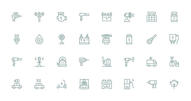 Electric Design Icons featuring 32 in Thin Line Style Functional Icon Series vector