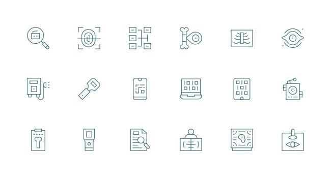 escanear icono conjunto con 18 mínimo línea gráficos basado en temas icono paquete vector
