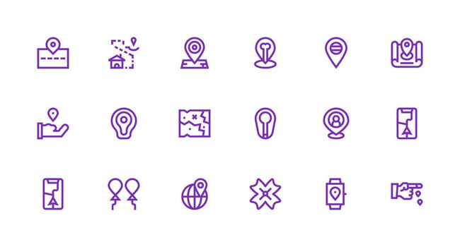 18 Strong Stroke Line Designs for Coordinates Icons Minimal Icon Set for Interface Projects vector