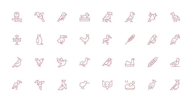 32 Thin Line Vectors for Bird Theme Reusable Icon Set