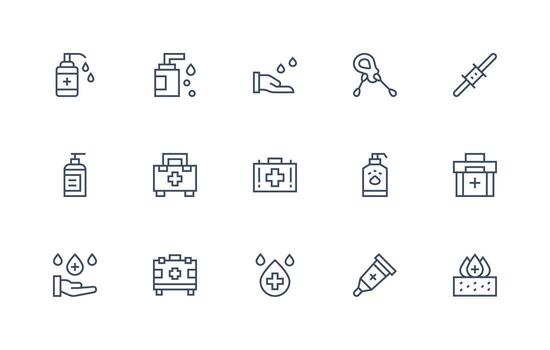 15 antiséptico íconos en regular línea estético limpiar icono colección para web utilizar vector