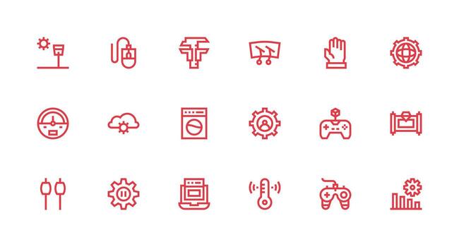 Control Icon Set with 18 Strong Stroke Line Graphics Simple Icons for Interface and Wireframes vector