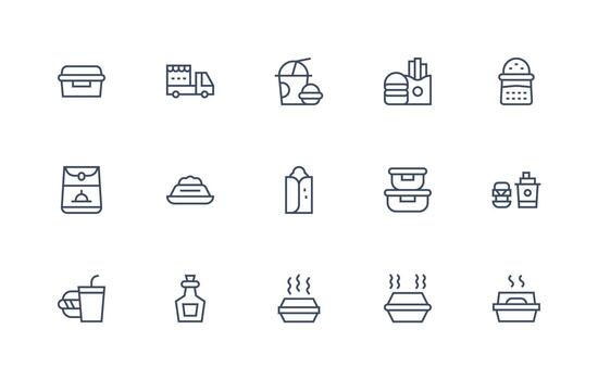 Lunchbox Icon Set with 15 Regular Line Graphics Printable Icon Collection vector