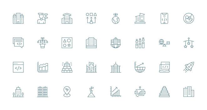Delgado línea estilo desarrollo íconos con 32 vectores editable icono colección