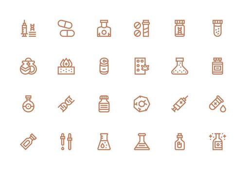 Pharmaceutical Design Icons featuring 24 in Thick Line Line Style Simple Icons for Interface and Wireframes vector