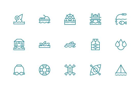 River featuring 15 Icons in Regular Line Design Neatly Designed Icons for Web Platforms vector