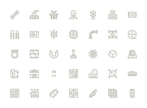 componente icono conjunto con 35 ligero línea gráficos icono paquete para varios temas vector