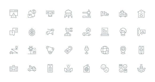 Servicio presentando 32 íconos en Delgado línea diseño limpiar icono colección para web utilizar vector
