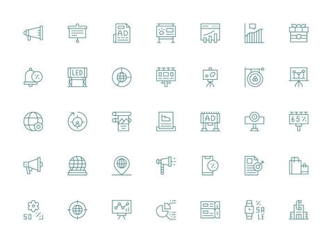 ligero línea estilo márketing íconos con 35 vectores limpiar icono conjunto icono paquete para ui proyectos