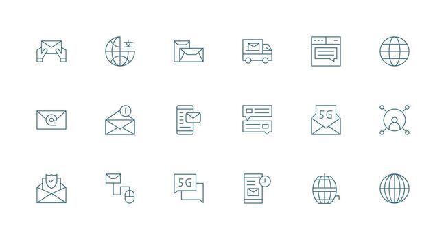 mínimo línea íconos desde digital comunicación conjunto con 18 vectores icono conjunto para web