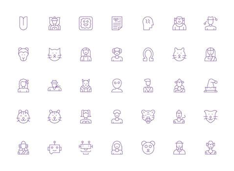 Light Line Icons from Character Set with 35 Vectors Clean Icon Collection for Web Use
