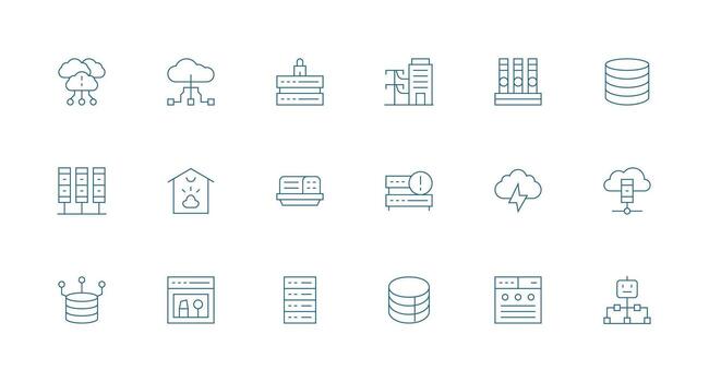 datos centrar icono conjunto con 18 mínimo línea gráficos estilo icono conjunto vector