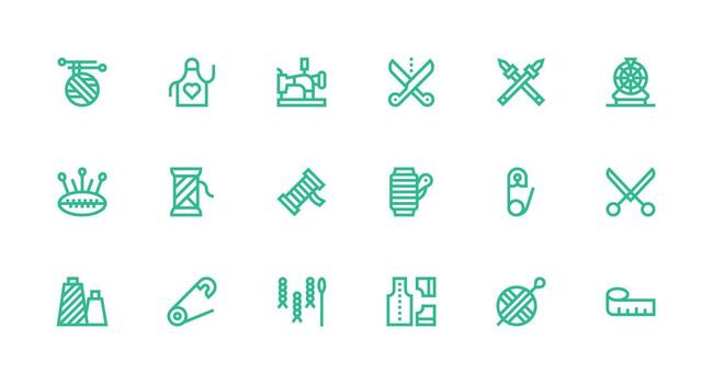 Sewing featuring 18 Icons in Strong Stroke Line Design Clean Icon Collection for Web Use vector