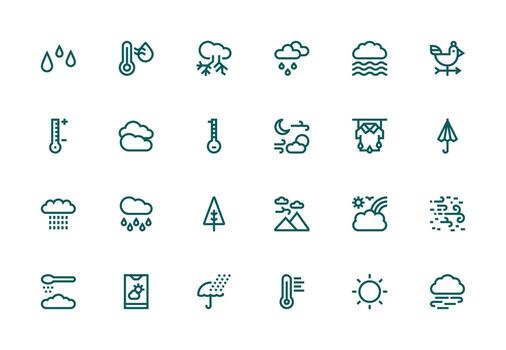 clima conjunto con 24 grueso línea línea íconos sensible icono conjunto para flexible diseños vector