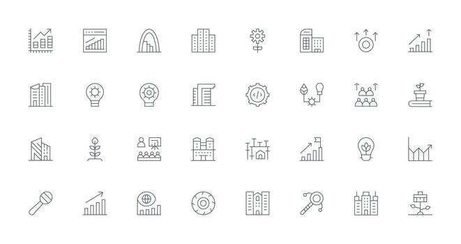32 íconos para desarrollo en Delgado línea formato organizado icono paquete para rápido acceso vector