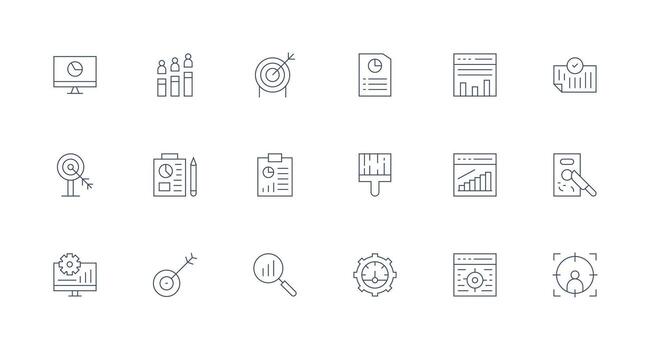 Metrics Icon Set with 18 Minimal Line Graphics Multi-Style Icons for Creative Projects vector