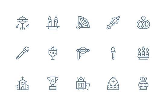 15 íconos para ceremonia en regular línea formato personalizable icono serie para móvil pantallas vector