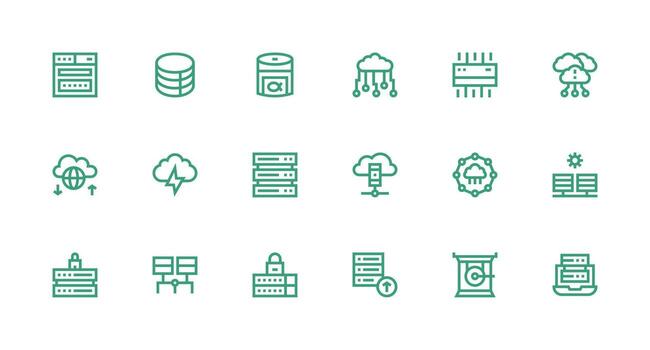 18 fuerte carrera línea estilo íconos desde datos centrar colección completar icono haz para web diseño vector