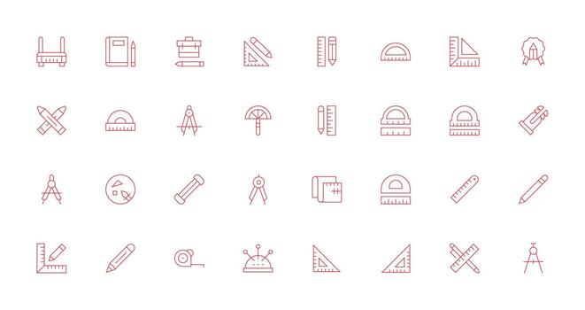 Drafting Design Icons featuring 32 in Thin Line Style Balanced Icon Set for Functional Design vector