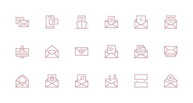 bandeja de entrada icono colección con 18 mínimo línea diseños diseño Listo icono conjunto para equipos vector