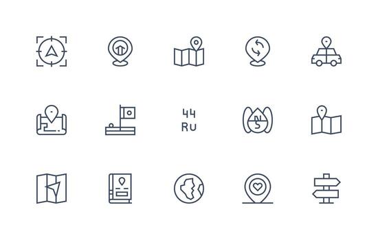 Location Marker featuring 15 Icons in Regular Line Design Digital Icon Collection vector