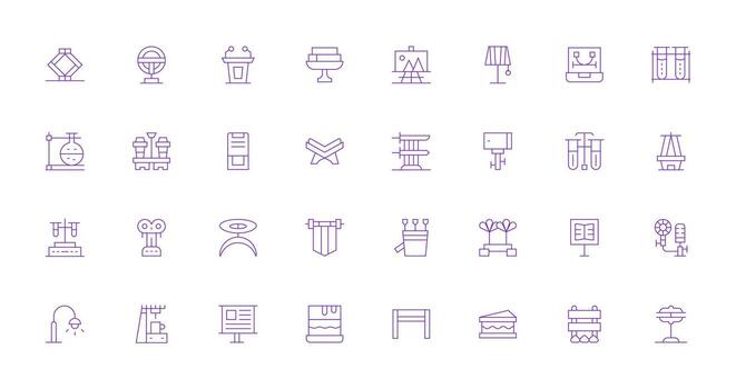 Stand Icon Set with 32 Thin Line Graphics Organized Glyph Icons for Fast Design vector