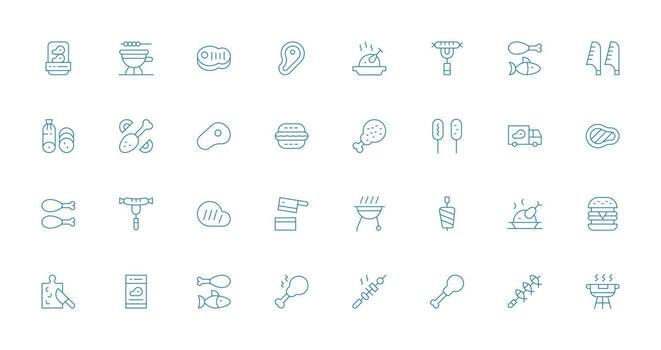 Meat Icon Set with 32 Thin Line Graphics Clean Icon Set Icon Pack for UI Projects vector