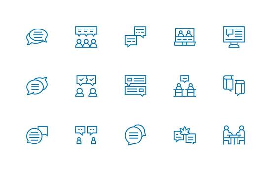 Discussion Set with 15 Regular Line Icons Essential Icons for Rapid UI Building vector