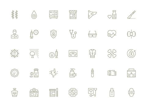 Health Design Icons featuring 35 in Light Line Style Simple Icons for Interface and Wireframes vector