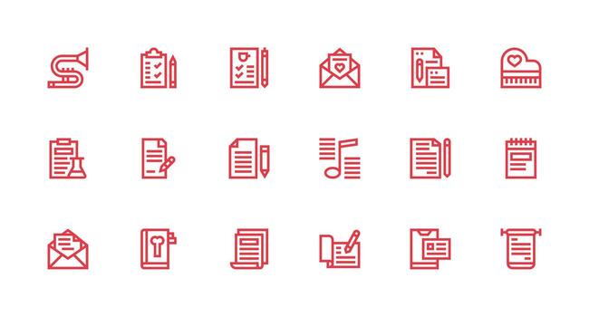 Note Icon Set with 18 Strong Stroke Line Graphics Pixel Perfect Icons for Modern Apps vector