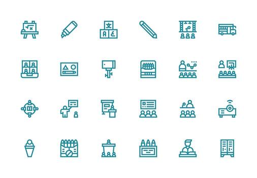 Classroom Set with 24 Thick Line Line Icons Functional Icon Series vector