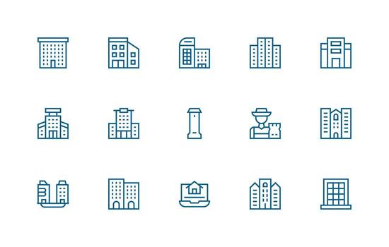 Property Management Visual Pack containing 15 Regular Line Icons Clean Set for Layout Prototypes vector
