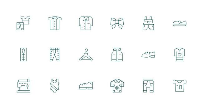 Apparel Design Icons featuring 18 in Minimal Line Style Responsive Icon Set for Flexible Layouts vector