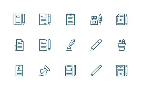15 Icons for Writing in Regular Line Format UI-Ready Icon Collection vector