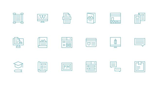 18 Minimal Line Style Icons from Text Collection Multi-Purpose Icon Set vector