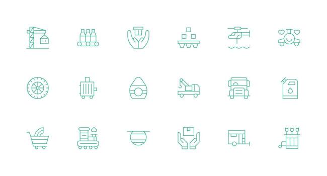Transporting Icon Set with 18 Minimal Line Graphics Scalable Icons for Cross-Platform Interfaces vector