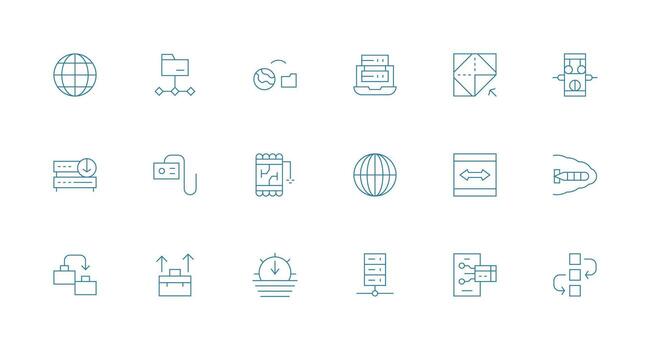 datos transferir conjunto con 18 mínimo línea íconos listo para la interfaz de usuario icono colección vector