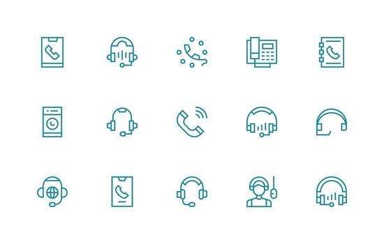 15 Regular Line Designs for Call Center Icons Neatly Designed Icons for Web Platforms vector