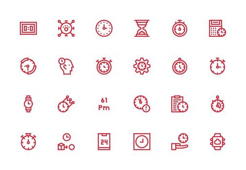 24 Thick Line Line Style Icons from Clock Collection Icon Set for Web vector